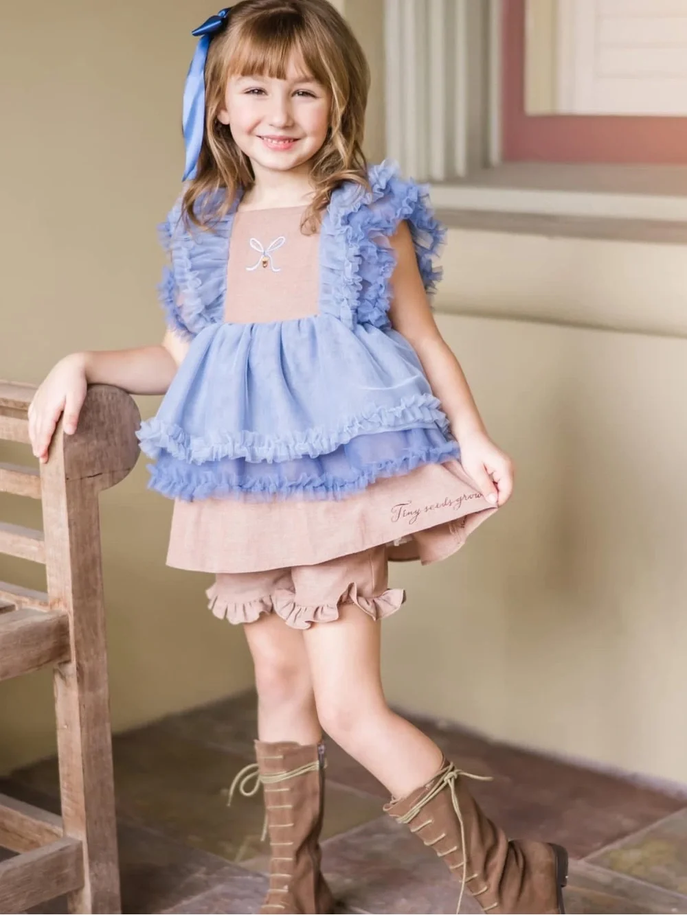 NWT size 5  Evie's Closet Tiny Acorn brown-Dusty Rose/blue tulle tunic set. RT78